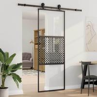 Schuifdeur Zwart 76 x 205 cm Verstevigd glas, Aluminium