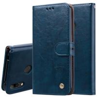 Business stijl olie Wax textuur horizontale Flip lederen case voor Huawei Y7 (2019) met houder & kaartsleuven & portemonnee (blauw)