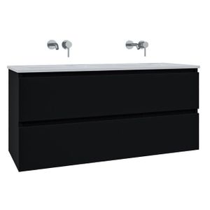 Adema Chaci Badkamermeubelset - 120x46x57cm - 2 keramische wasbakken wit - zonder kraangaten - 2 lades - mat zwart SW1212777/SW773928