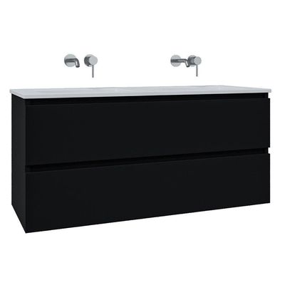 Adema Chaci Badkamermeubelset - 120x46x57cm - 2 keramische wasbakken wit - zonder kraangaten - 2 lades - mat zwart SW1212777/SW773928