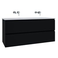 Adema Chaci Badkamermeubelset - 120x46x57cm - 2 keramische wasbakken wit - zonder kraangaten - 2 lades - mat zwart SW1212777/SW773928