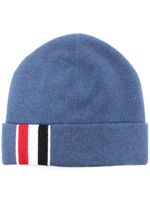 Thom Browne bonnet en laine vierge à bords rayés - Bleu