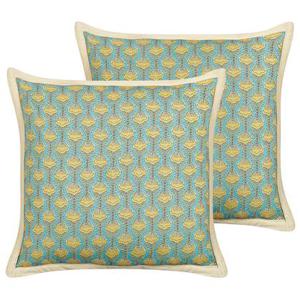 Beliani - WAKEGI - Sierkussen set van 2 - Blauw - 45 x 45 cm - Katoen