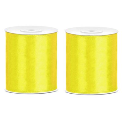 2x Hobby/decoratie geel satijnen sierlinten 10 cm/100 mm x 25 meter