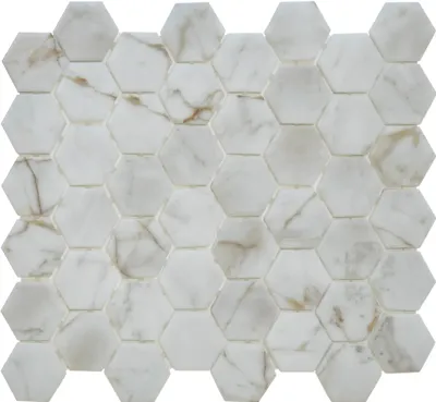The Mosaic Factory Bianco Marmer Hexagon - Marmer Geprint op Gerecycled Glas, 276x329 mm