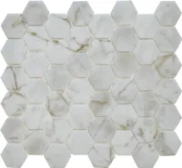 The Mosaic Factory Bianco Marmer Hexagon - Marmer Geprint op Gerecycled Glas, 276x329 mm