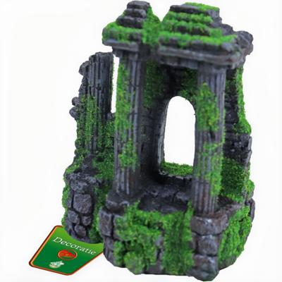 Boon Ruïne Aquarium Ornament met Zuilen en Mos - Polyresin Decoratie 14cm, Veilig voor Vissen