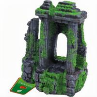 Boon Ruïne Aquarium Ornament met Zuilen en Mos - Polyresin Decoratie 14cm, Veilig voor Vissen