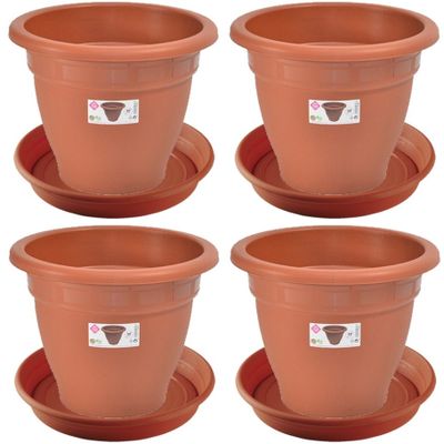 4x stuks bloempotten met onderschaal terra cotta rond diameter 30 cm