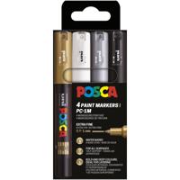 Uni POSCA paintmarker PC-1MC, 0,7 - 1 mm, etui van 4 stuks, goud, zilver, wit en zwart