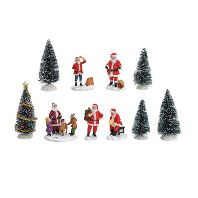 Kerstdorp accessoires - 10x st - kerstman/kerstboompjes - kunststof - kerstdorp onderdelen
