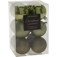 12x stuks kerstballen mix groen tinten kunststof 6 cm