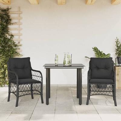 3-delige Bistroset met kussens poly rattan zwart