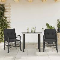 3-delige Bistroset met kussens poly rattan zwart