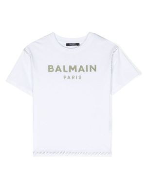 Balmain Kids t-shirt en coton à logo brodé - Blanc