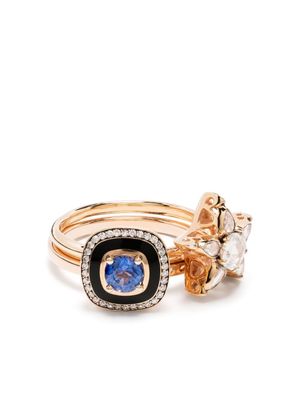 Selim Mouzannar lot de bagues Mina en or rose 18ct serties de diamants et saphirs