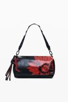 Middelgrote schoudertas met glanzende bloem - BLACK - U