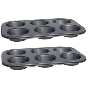 2x stuks muffins en cupcakes bakken bakvorm/bakblik 26 x 19 cm - voor 6x stuks - Muffinvormen / cupcakevormen