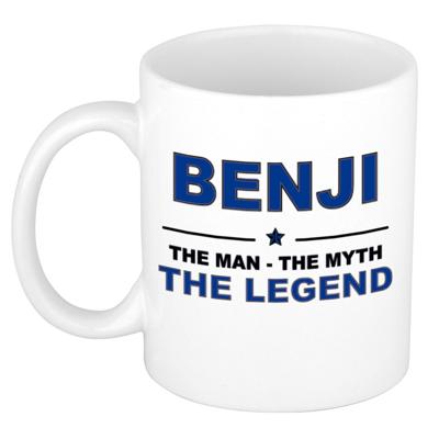 Benji cadeau mok - man myth legend - naam koffiemok / beker - wit en blauw - 300 ml Benji cadeau mok - man myth legend - naam koffiemok / beker - wit en blauw - 300 ml