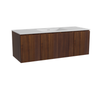 Storke Ribs zwevend badmeubel 135 x 52 cm notenhout met Mata enkele wastafel in solid surface mat wit, Verticale symmetrische rechte ribbel