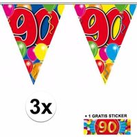 3 Gekleurde vlaggenlijnen 90 jaar met sticker