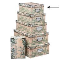 5Five Opbergdoos/box - Green leafs print op hout - L32 x B21.5 x H12 cm - Stevig karton - Leafsbox   -