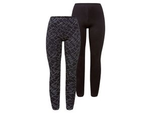 esmara Damesleggings, 2 stuks, met katoen (XL (48/50), Zwart/print)