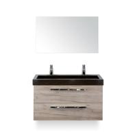 Seville Badmeubelset 100 cm - Craft Oak - Wastafel Lucca 2 kraangaten - met Spiegel