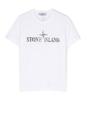 Stone Island Junior t-shirt à logo imprimé - Blanc