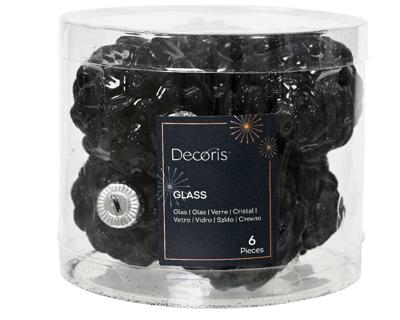denappel glas d5h7 cm zwrt ass 6st kerst - Decoris