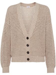 Brunello Cucinelli cardigan en maille ajourée à sequins - Tons neutres