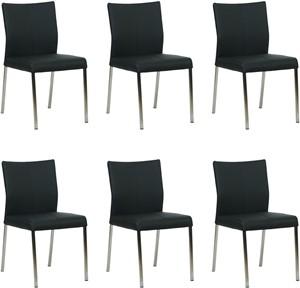 Set van 6 Zwarte leren moderne eetkamerstoelen Basic - poot vierkant rvs - Toledo Leer Nero (zwart leer)