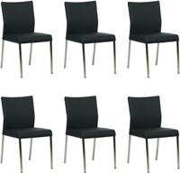 Set van 6 Zwarte leren moderne eetkamerstoelen Basic - poot vierkant rvs - Toledo Leer Nero (zwart leer)