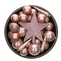 Set van 33x stuks kunststof kerstballen met ster piek lichtroze (blush pink) mix