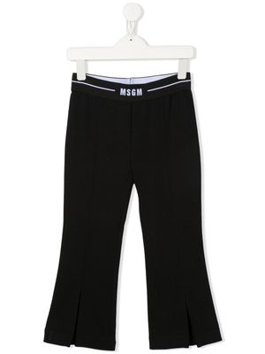 MSGM Kids pantalon évasé à taille à logo - Bleu