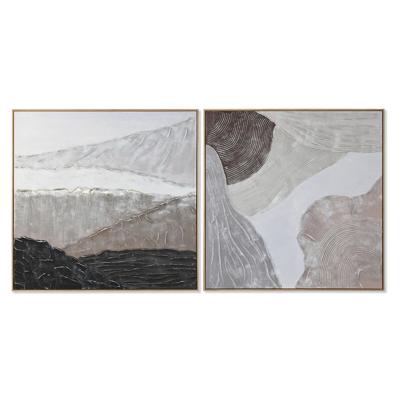 Schilderij Home ESPRIT Bruin Zwart Beige Abstract 123 x 4,3 x 123 cm (2 Stuks)
