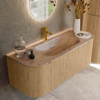 Badmeubel Mondiaz Kurve-Dlux | 120 cm | Meubelkleur Oak | Wastafelkleur Arena | Solid surface | Wasbak midden spoelbak | 1 kraangat