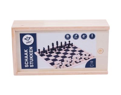 Schaakstukken essenhout in houten kist koning 88 mm