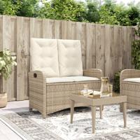 Tuinbankje verstelbaar met kussens poly rattan beige - thumbnail