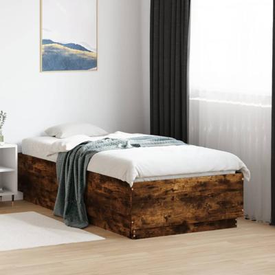 Bedframe LED-verlichting bewerkt hout gerookt eiken 75x190 cm