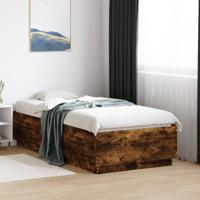 Bedframe LED-verlichting bewerkt hout gerookt eiken 75x190 cm