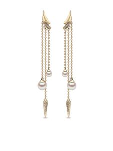 Yoko London boucles d'oreilles pendantes Trend en or jaune 18ct ornées de diamants et de perles