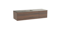 Storke Edge zwevend badmeubel 150 x 52 cm notenhout met Diva asymmetrisch linkse wastafel in top solid zijdegrijs