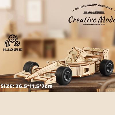 Formule 1 Raceauto met Pull-Back Versnellingsmechanisme Houten DIY Modelbouw