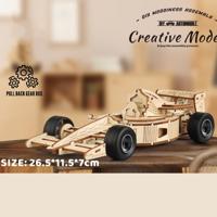 Formule 1 Raceauto met Pull-Back Versnellingsmechanisme Houten DIY Modelbouw