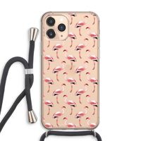 Flamingoprint groen: iPhone 11 Pro Max Transparant Hoesje met koord