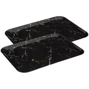 Set van 2x stuks dienbladen/serveer trays Marble - Melamine - zwart - 33 x 43 cm - rechthoek