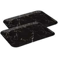 Set van 2x stuks dienbladen/serveer trays Marble - Melamine - zwart - 33 x 43 cm - rechthoek - thumbnail