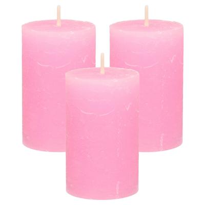 Stompkaars - 3x - roze - 5 x 8 cm - klein rustiek model - cilinderkaars - kaars