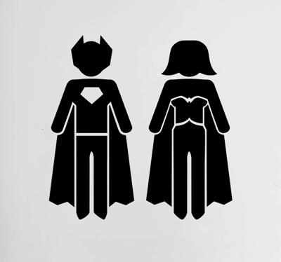 Muurstickers kinderkamer superhelden man en vrouw